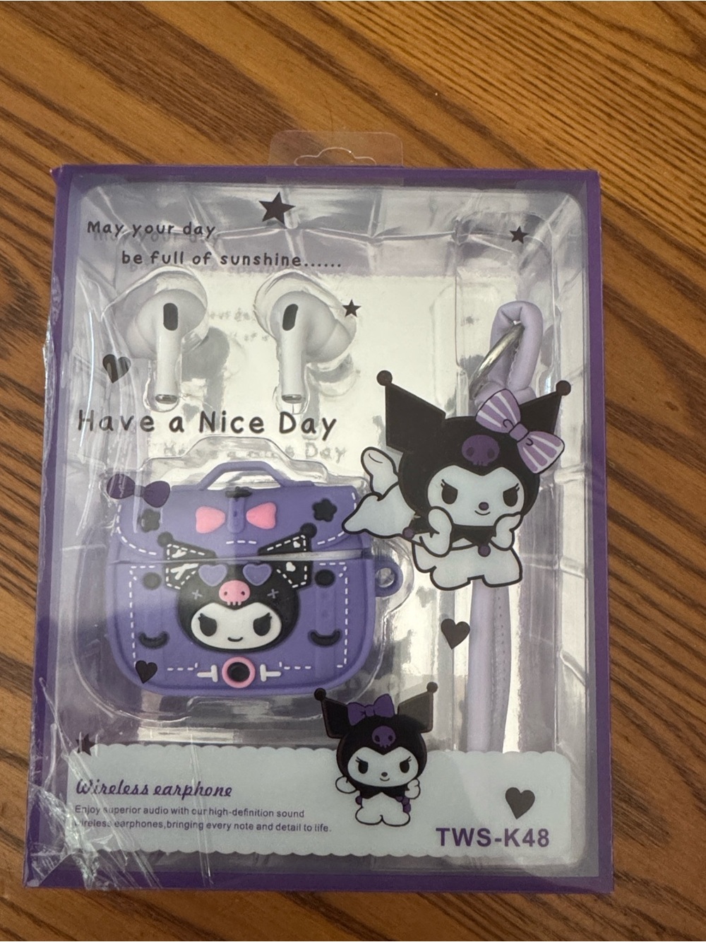 Purple Cute Character Wireless Earbuds with Protective Case